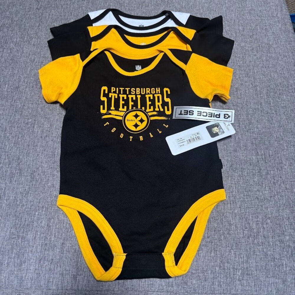 NFL Pittsburgh Steeles Infant Boys' 3pk Bodysuit, 18 Months